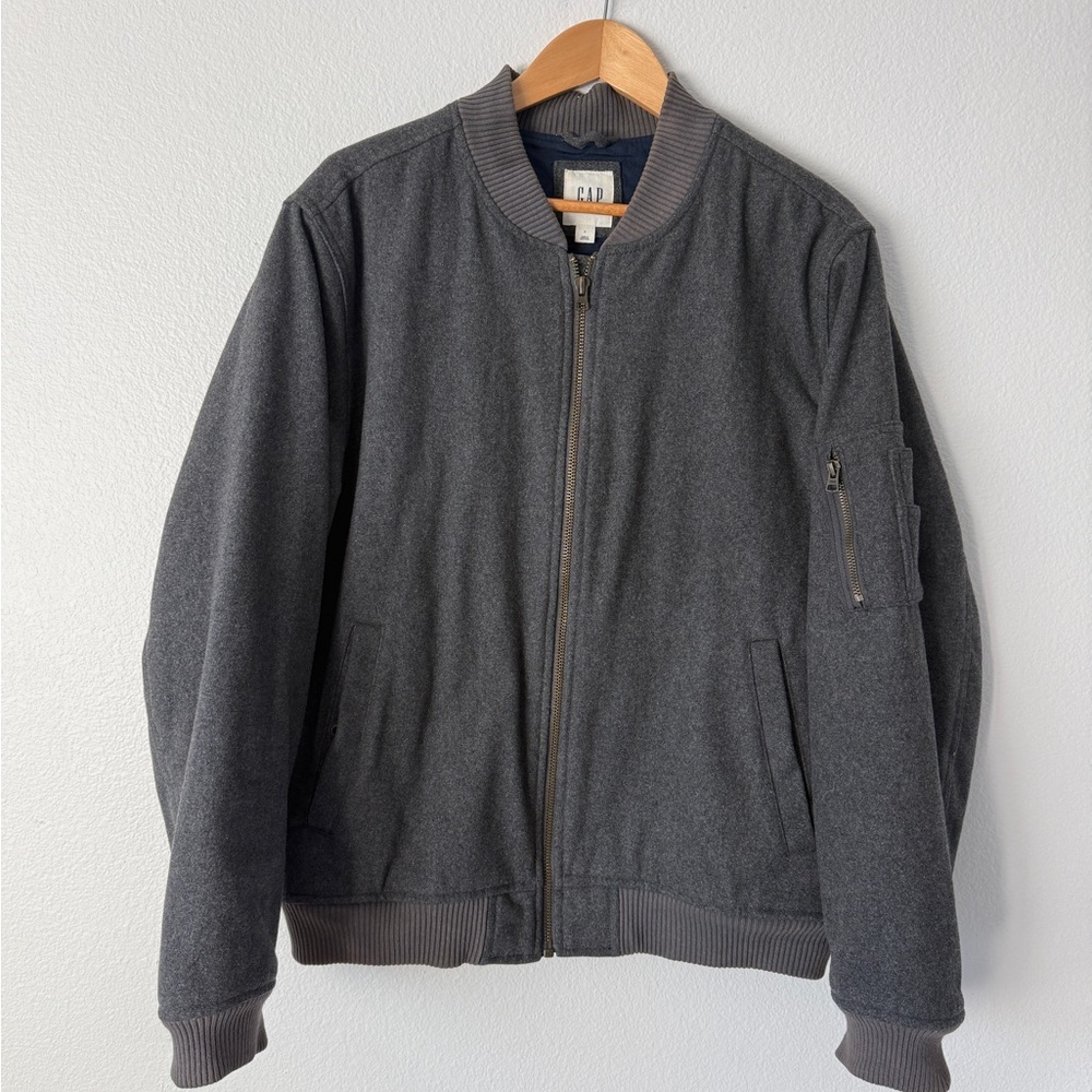 GAP WOOL PRIMALOFT BOMBER FLIGHT Jacket Pea Coat Gray Wool Lined Mens L